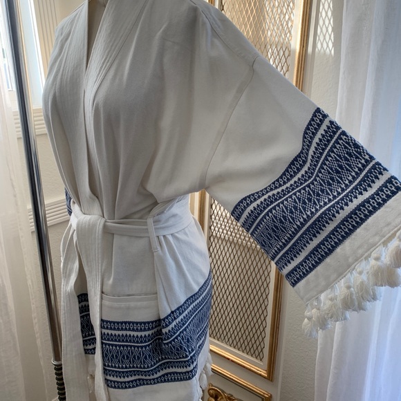 Womens Madewell Kimono Tassel Jacket White Waist Tie F1225 - Picture 5 of 9